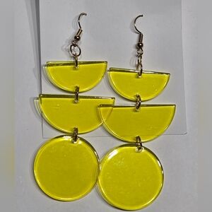 Yellow Clear Acrylic Dangle Earrings Contemporary Style Features Circles & Semi-